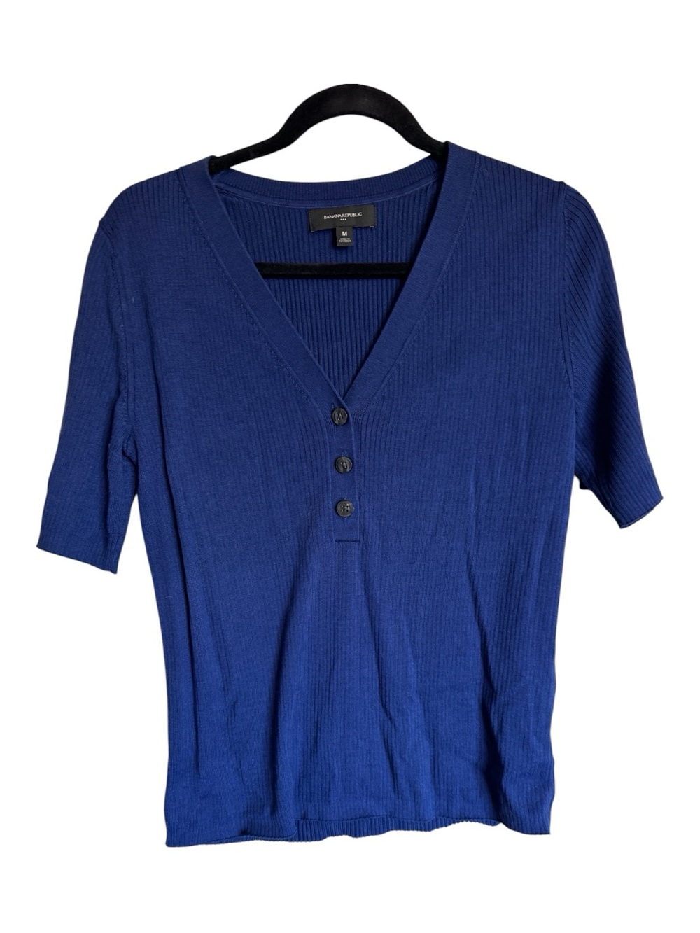 BANANA REPUBLIC Royal Blue V-Neck Short Sleeve Ribbed Top M